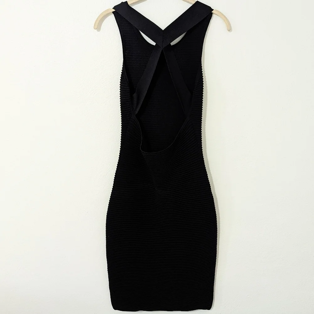 Jonathan Simkhai LBD Ribbed Bodycon Knee Length Dress Open Back Black Medium M